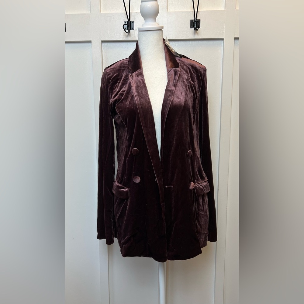 NEW Maurices Siz XS Wine Color Velvet Double Breasted Blazer Jacket NWT Poetcore - Picture 2 of 10